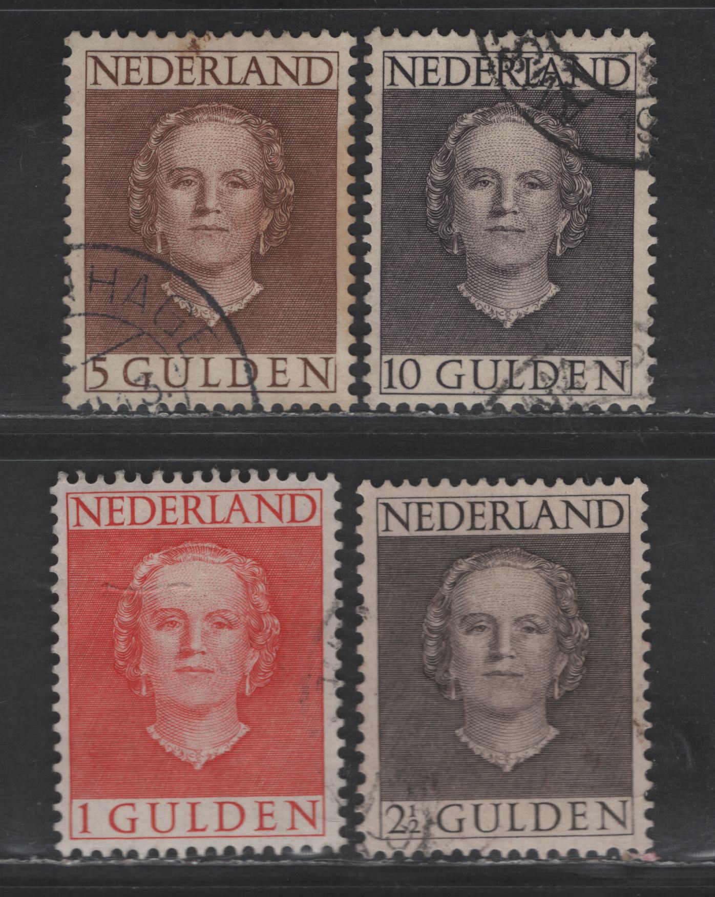 Lot 272 Netherlands SC#319-322 1g - 10g Rose Red - Dark Violet Brown Queen Juliana, 1949 Queen Juliana Issue, 4 Very Fine Used Singles