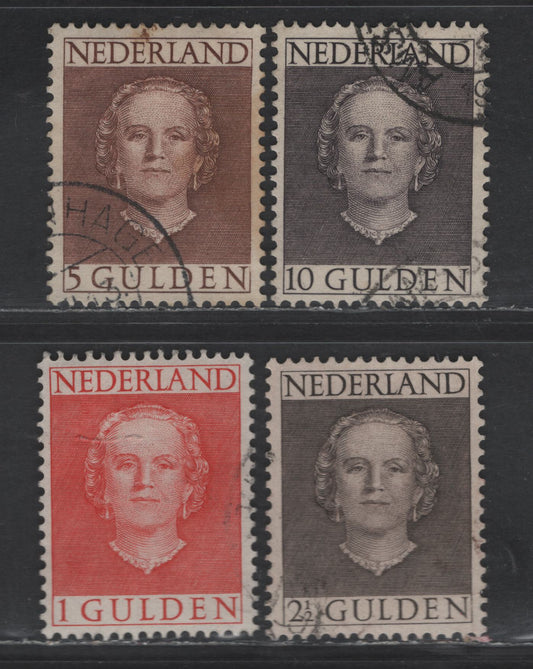 Netherlands SC#319-322 1g - 10g Rose Red - Dark Violet Brown Queen Juliana, 1949 Queen Juliana Issue, 4 Very Fine Used Singles