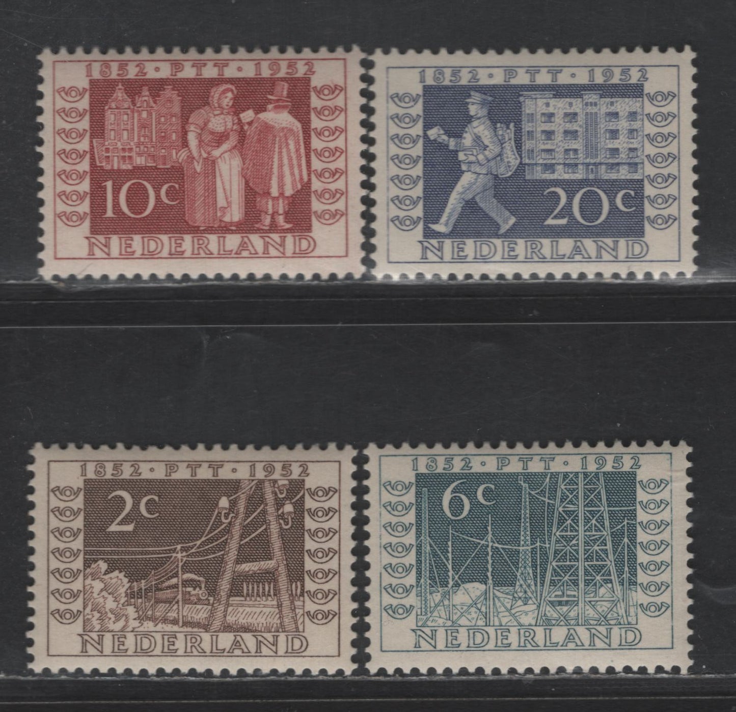 Lot 277 Netherlands SC#336-339 2c - 20c Brown - Ultramarine Postage Stamp Centenary, 1952 Postage Stamp Centenary Issue, 4 VFOG Singles