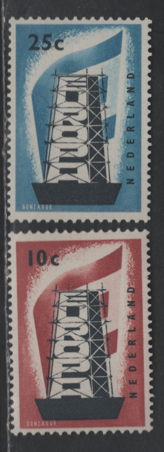 Lot 279 Netherlands SC#368-369 10c - 25c Rose brown & Black - Bright Blue & Black Europa, 1956 Europa Issue, 2 VFNH Singles