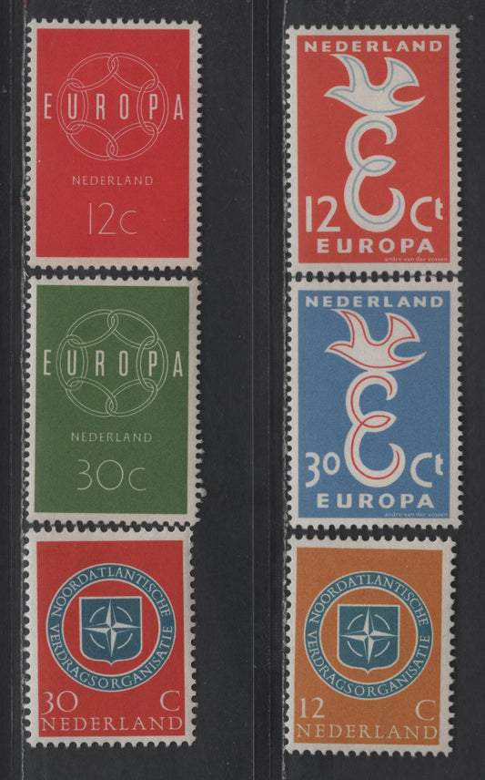 Lot 281 Netherlands SC#375-380 12c - 30c Orange Vermillion & Blue - Yellow Green Europa, 1958-1959 Europa Issues, 6 VFOG Singles