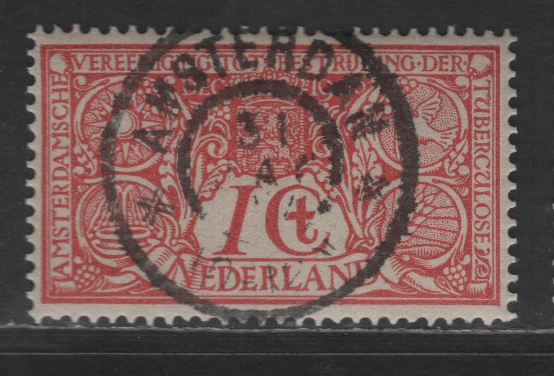 Lot 282 Netherlands SC#B1 1c+1c Rose Red Symbolic Design For Combating Tuberculosis, 1906 Semi Postal Issue, A Very Fine Used Single