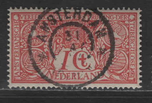 Lot 282 Netherlands SC#B1 1c+1c Rose Red Symbolic Design For Combating Tuberculosis, 1906 Semi Postal Issue, A Very Fine Used Single