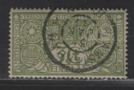 Lot 283 Netherlands SC#B2 3c+3c Pale Olive Green Symbolic Design For Combating Tuberculosis, 1906 Semi Postal Issue, A Very Fine Used Single