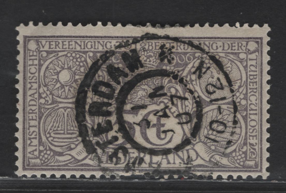 Lot 284 Netherlands SC#B3 5c+5c Gray Symbolic Design For Combating Tuberculosis, 1906 Semi Postal Issue, A Very Fine Used Single