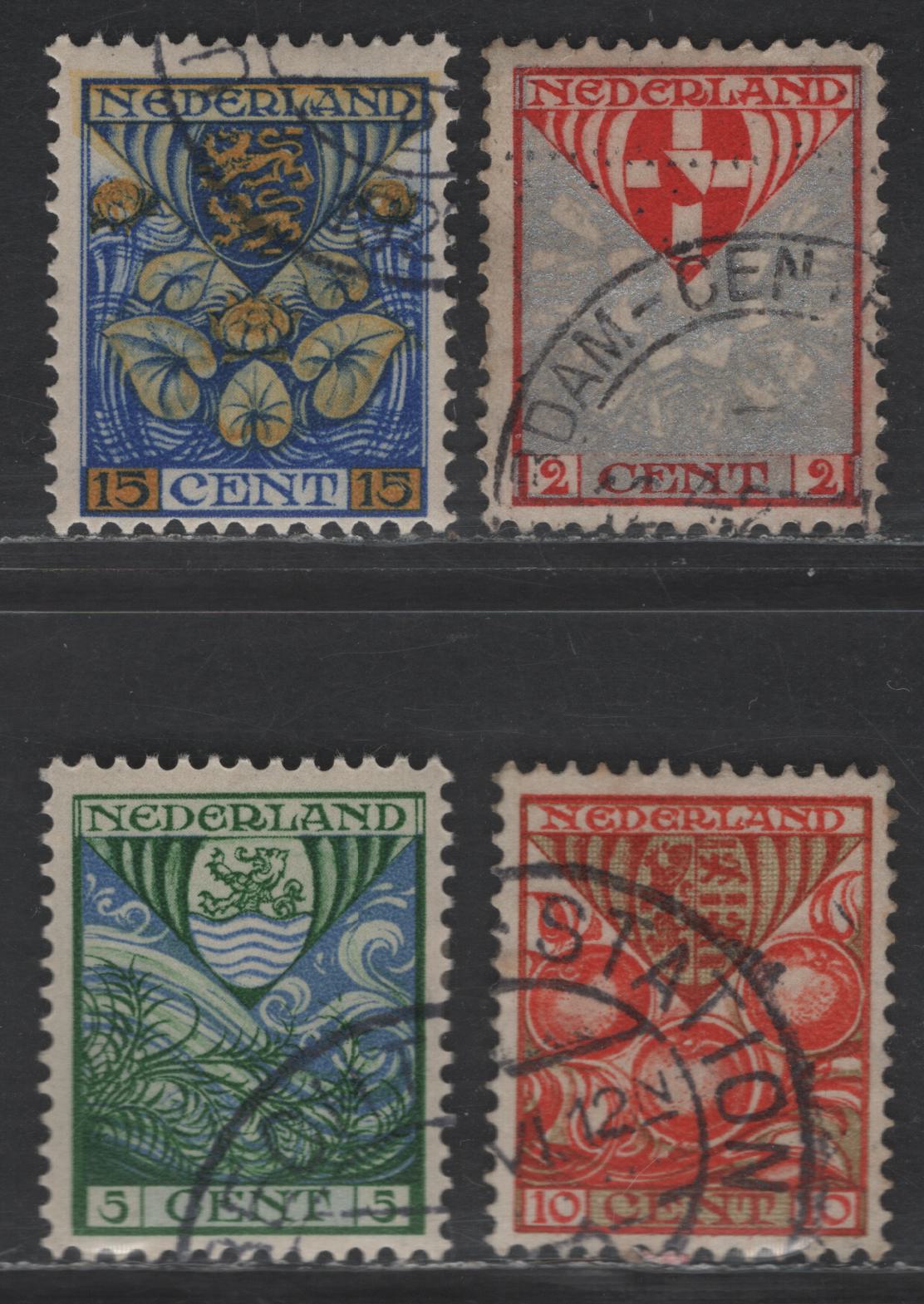 Lot 290 Netherlands SC#B12-B15 2c+2c - 15c+3c Silver & Red - Ultramarine & Yellow Arms, 1926 Semi Postal Issue, 4 Very Fine Used Singles