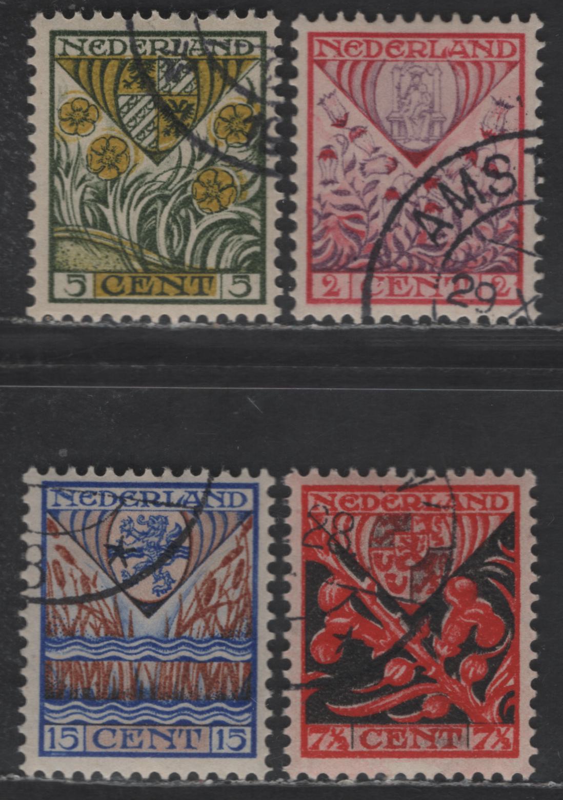 Lot 291 Netherlands SC#B21-B24 2c+2c - 15c+3c Deep Rose & Violet - Ultramarine & Orange Brown Arms, 1927 Semi Postal Issue, 4 Very Fine Used Singles