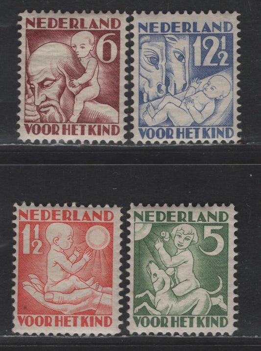 Lot 300 Netherlands SC#B44-B47 1.5c+1.5c - 12.5c+3.5c Light Red - Light Ultramarine Spring - Winter, 1930 Semi Postal Issue, 4 F/VFOG SIngles