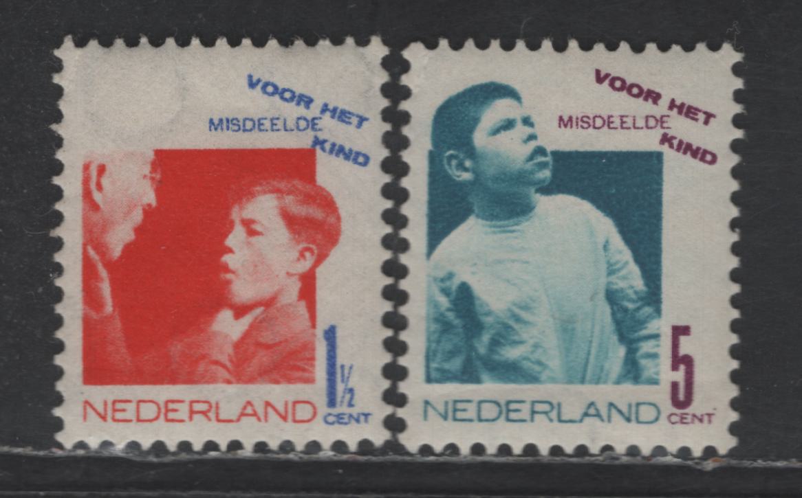 Netherlands SC#B50-B51 1.5c+1.5c - 5c+3c Vermillion & Ultramarine - Prussian Blue & Violet Deaf Mute Learning Lip Reading - Blind Girl Learning to Read Braille, 1931 Semi Postal Issue, 2 VFOG Singles