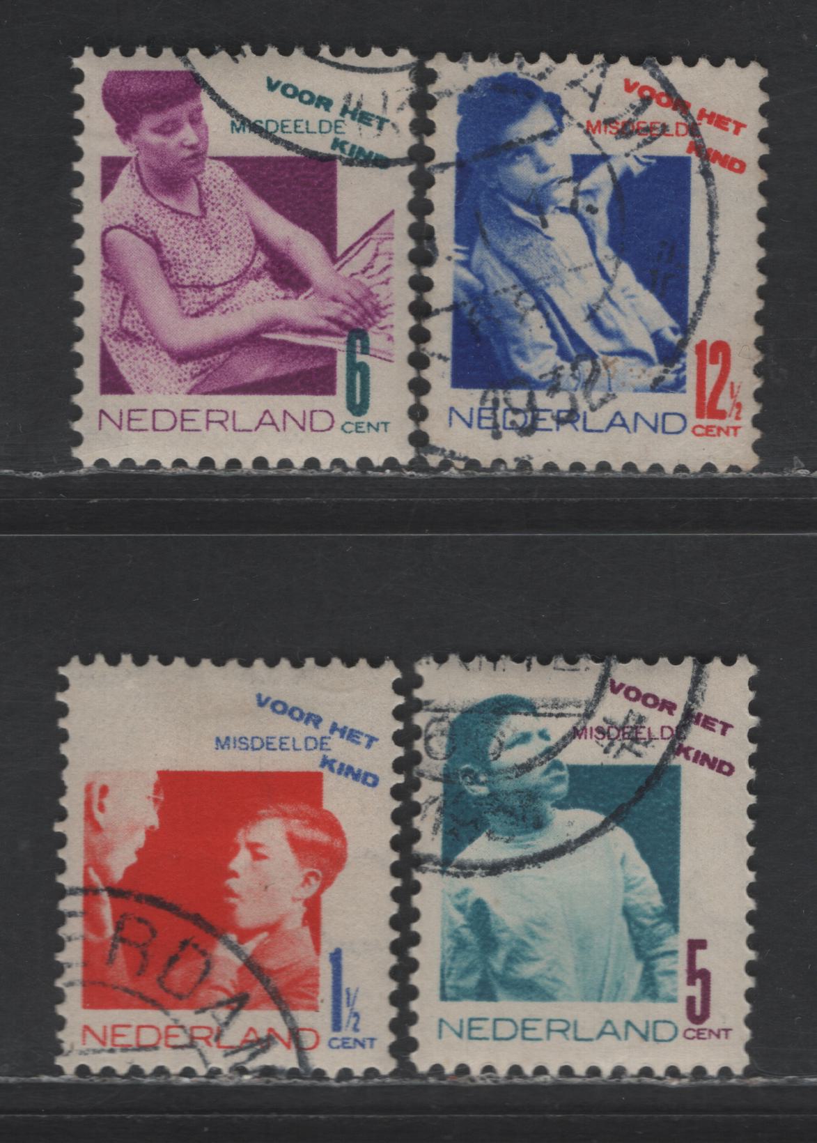 Lot 302 Netherlands SC#B50-B53 1.5c+1.5c - 12.5c+3.5c Vermillion & Ultramarine - Ultramarine & Deep Orange Deaf Mute Learning Lip Reading - Child Victim of Malnutrition, 1931 Semi Postal Issue, 4 Very Fine Used Singles