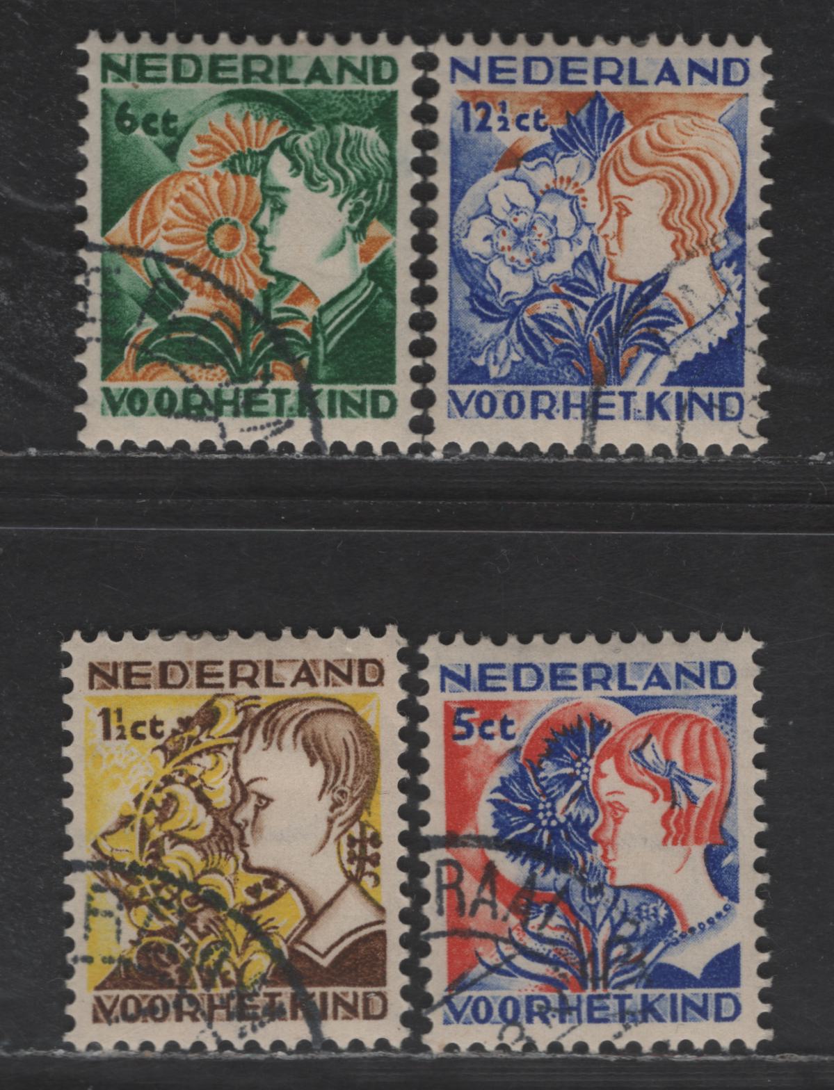 Lot 304 Netherlands SC#B58-B61 1.5c+1.5c - 12.5c+3.5c Brown & Yellow Furze & Boy - Christmas Rose, 1932 Semi Postal Issue, 4 Very Fine Used Singles