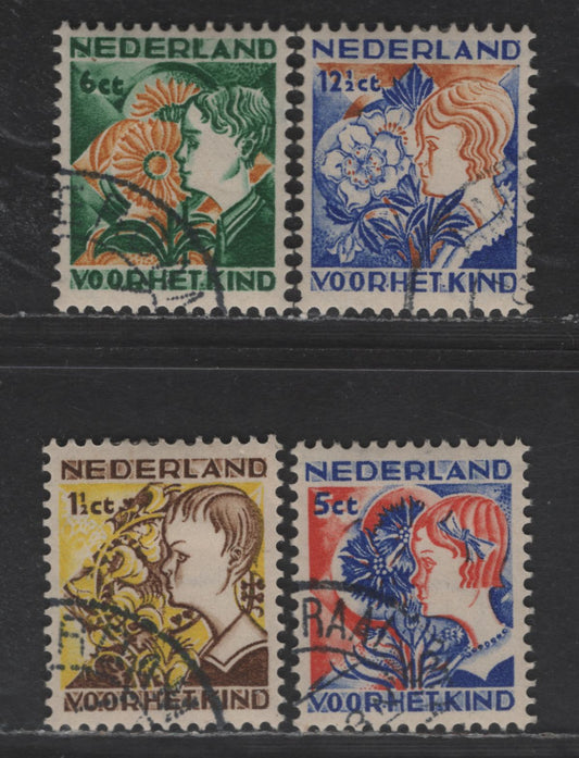 Lot 304 Netherlands SC#B58-B61 1.5c+1.5c - 12.5c+3.5c Brown & Yellow Furze & Boy - Christmas Rose, 1932 Semi Postal Issue, 4 Very Fine Used Singles