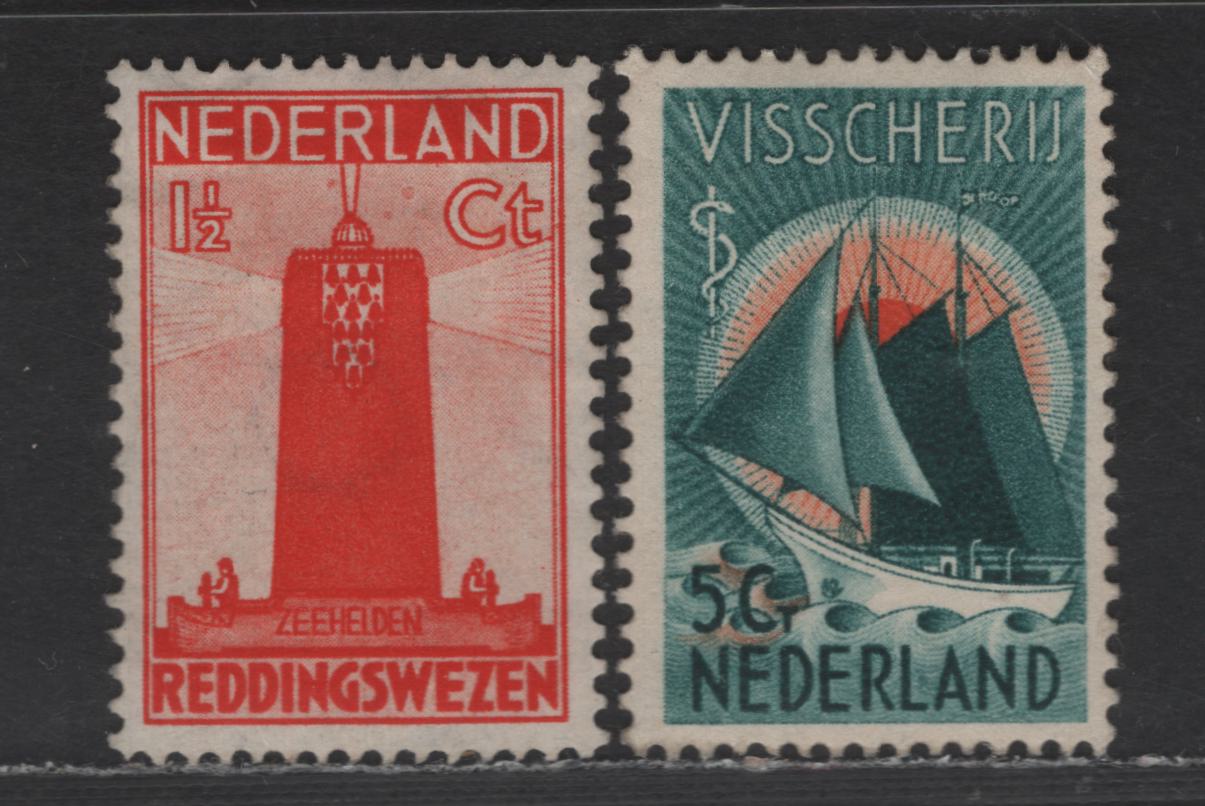 Lot 305 Netherlands SC#B62-B63 1.5c+1.5c - 5c+3c Deep Red - Red Orange Lifeboat in a Storm - Dutch Sailor & Sailor's Home, 1933 Semi Postal Issue, 2 VFOG Singles