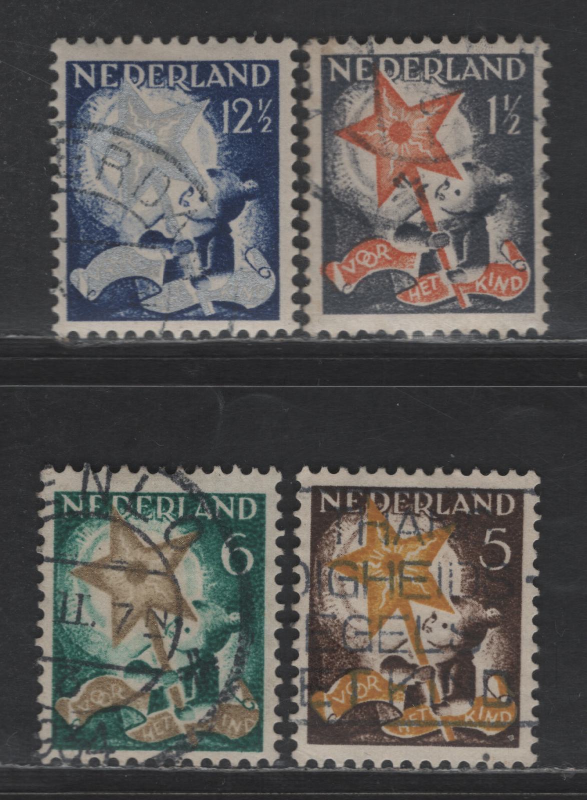 Lot 307 Netherlands SC#B66-B69 1.5c+1.5c - 12.5c+3.5c Slate & Orange Brown - Dark Blue & Silver Child Carrying The Star Of Hope, 1933 Semi Postal Issue, 4 Very Fine Used Singles