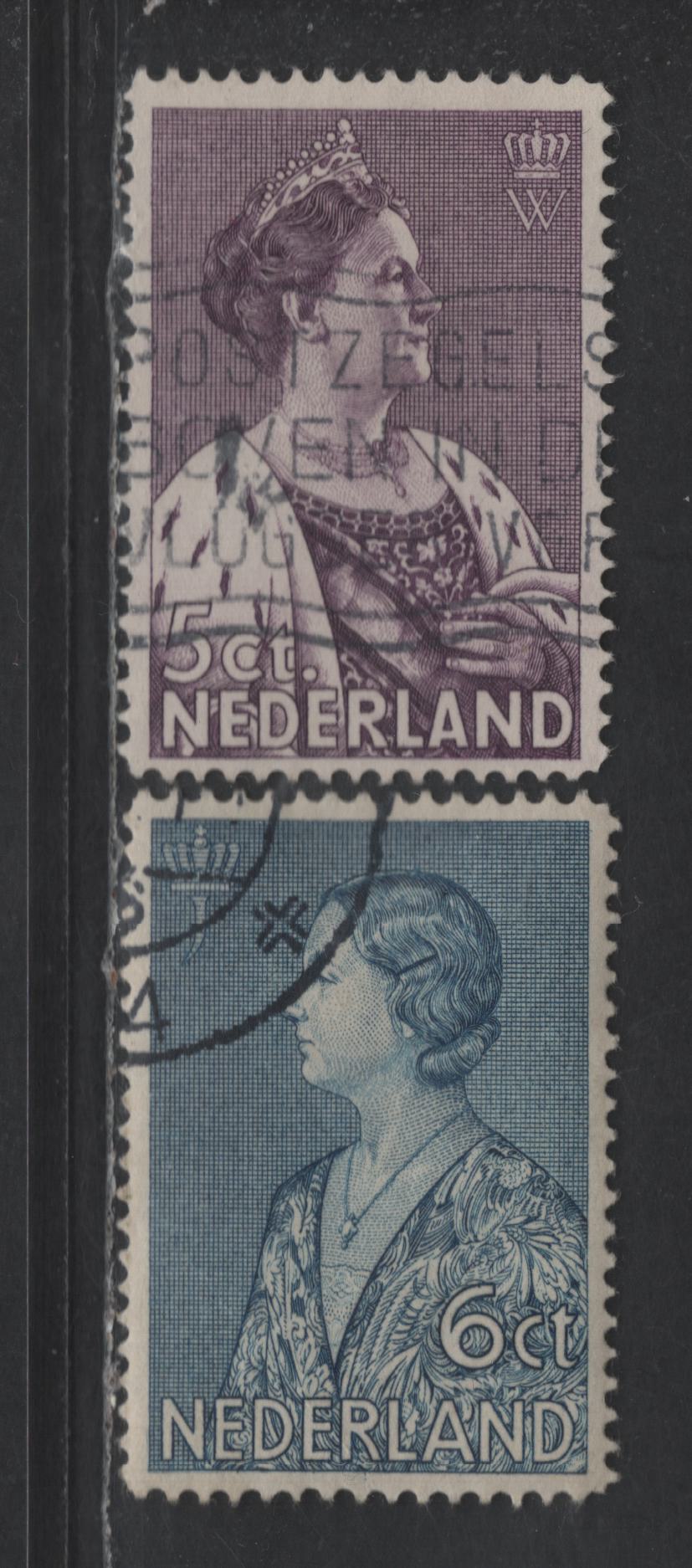 Lot 310 Netherlands SC#B70-B71 5c+4c - 6c+4c Dark Violet - Blue Queen Wilhelmina - Princess Juliana, 1934 Semi Postal Issue, 2 Very Fine Used Singles