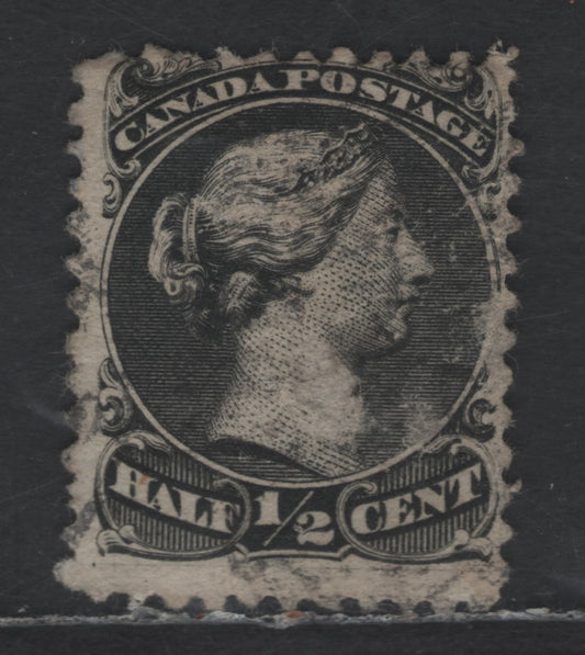 Lot 32 Canada SC#21 1/2c Black Queen Victoria, 1868-1876 Large Queen Issue, A Very Good Used Single, Perf 12, Duckworth Paper 3 (FO-L), Some Surface Abraisions