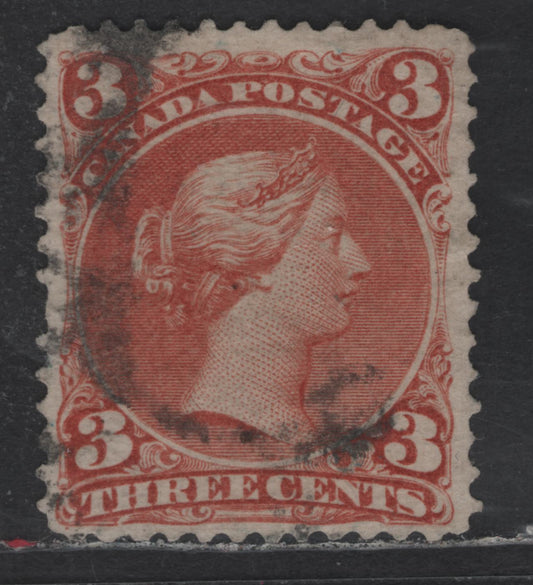 Lot 37 Canada SC#25 3c Red Queen Victoria, 1868-1876 Large Queen Issue, A Fine Used Single, Duckworth Paper 10 (Type FO-O)