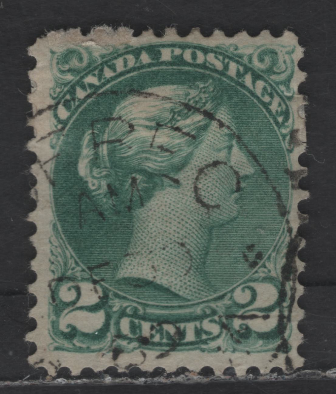 Lot 44 Canada SC#36iii 2c Dull Blue Green Queen Victoria, 1870-1893 Small Queen Issue, A Fine Used Single, Early Second Ottawa Printing, Paper 2O-J, December 30th 1889 Quebec Cancel