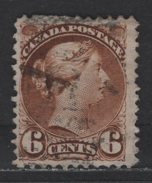 Lot 45B Canada SC#39b 6c Yellow Brown Queen Victoria, 1870-1893 Small Queen Issue, A Fine Used Single, Paper FO-Q, Perf 11.75x12, Single Pos. Dot at LL