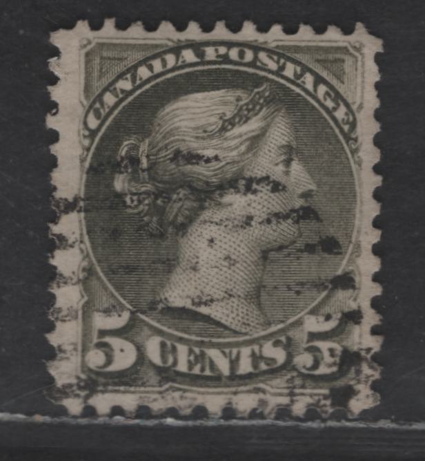 Lot 46 Canada SC#38a 5c Deep Olive Green Queen Victoria, 1870-1893 Small Queen Issue, A Fine Used Single, Mid Montreal Printing, Paper MM-I, Perf 11.75x12