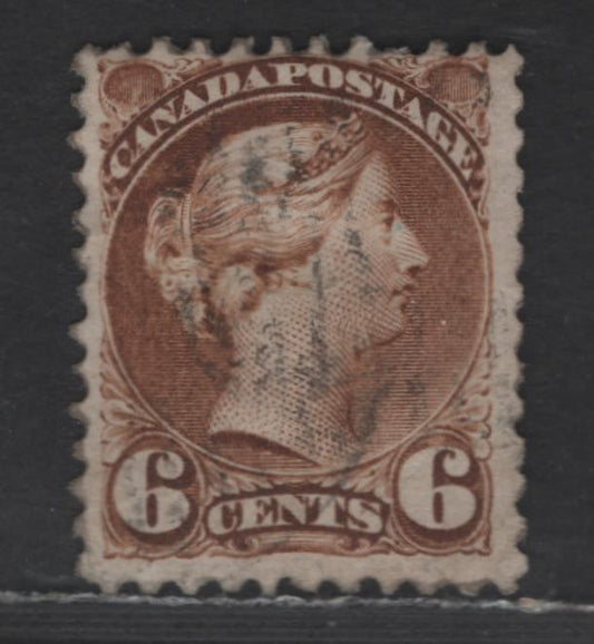 Lot 48 Canada SC#39bvar 6c Yellow Brown Queen Victoria, 1870-1893 Small Queen Issue, A Fine Used Single, Mid Montreal Printing, Paper MM-I, Unlisted Perf 11.5x11.75