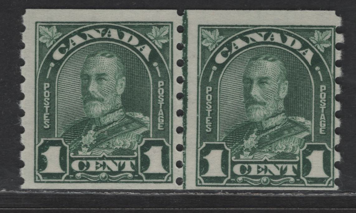 Lot 5 (C) Canada SC#179i 1c Deep Green King George V , 1930-1931 Arch/Leaf Coil Issue, A F/VFNH Coil Line Pair, BABN Printing