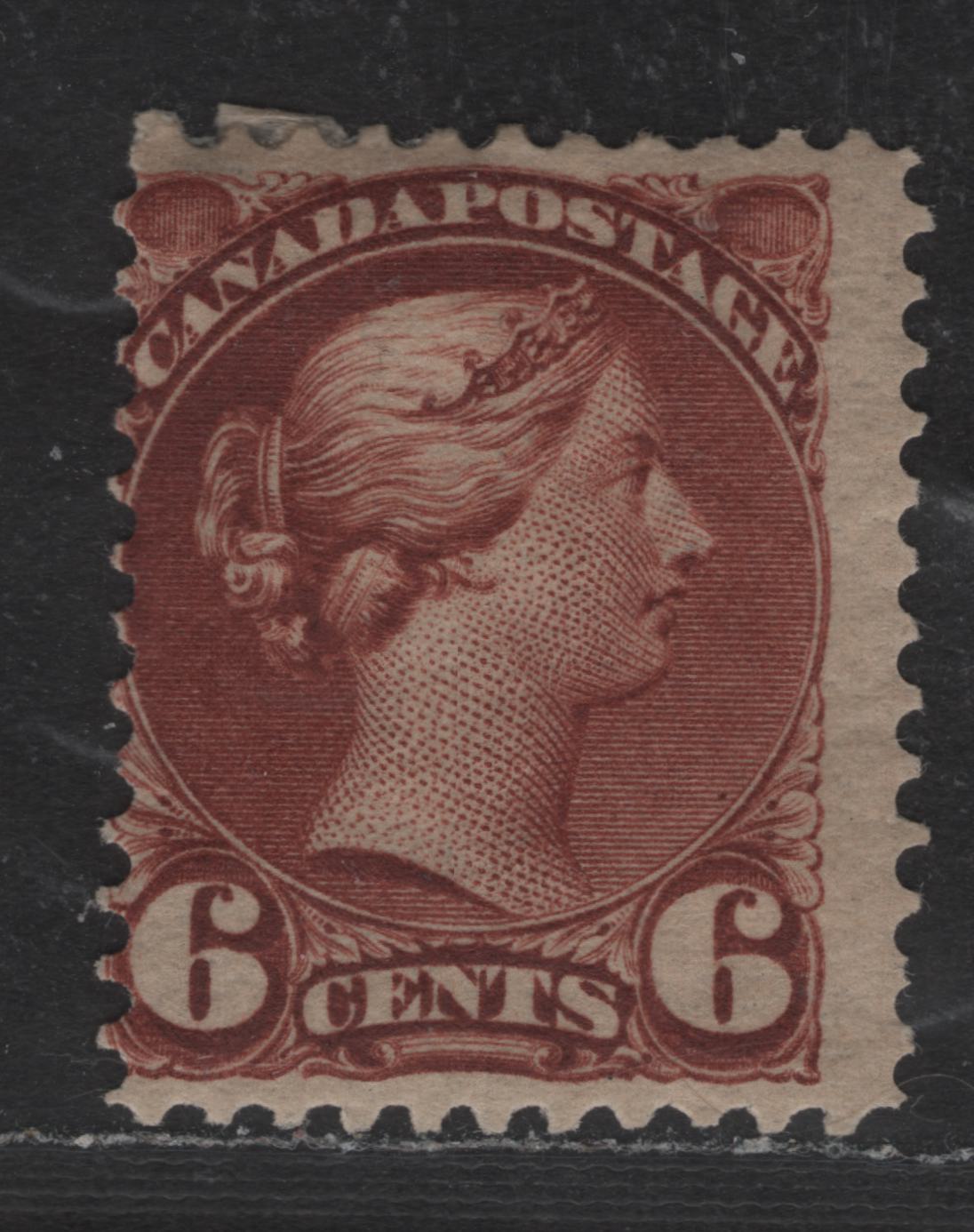 Lot 54 Canada SC#43 6c Red Brown Queen Victoria, 1888-1897 Small Queen Issue, A VGOG Single, 2nd Ottawa Printing, Paper 20-N, Perf 12x12.2