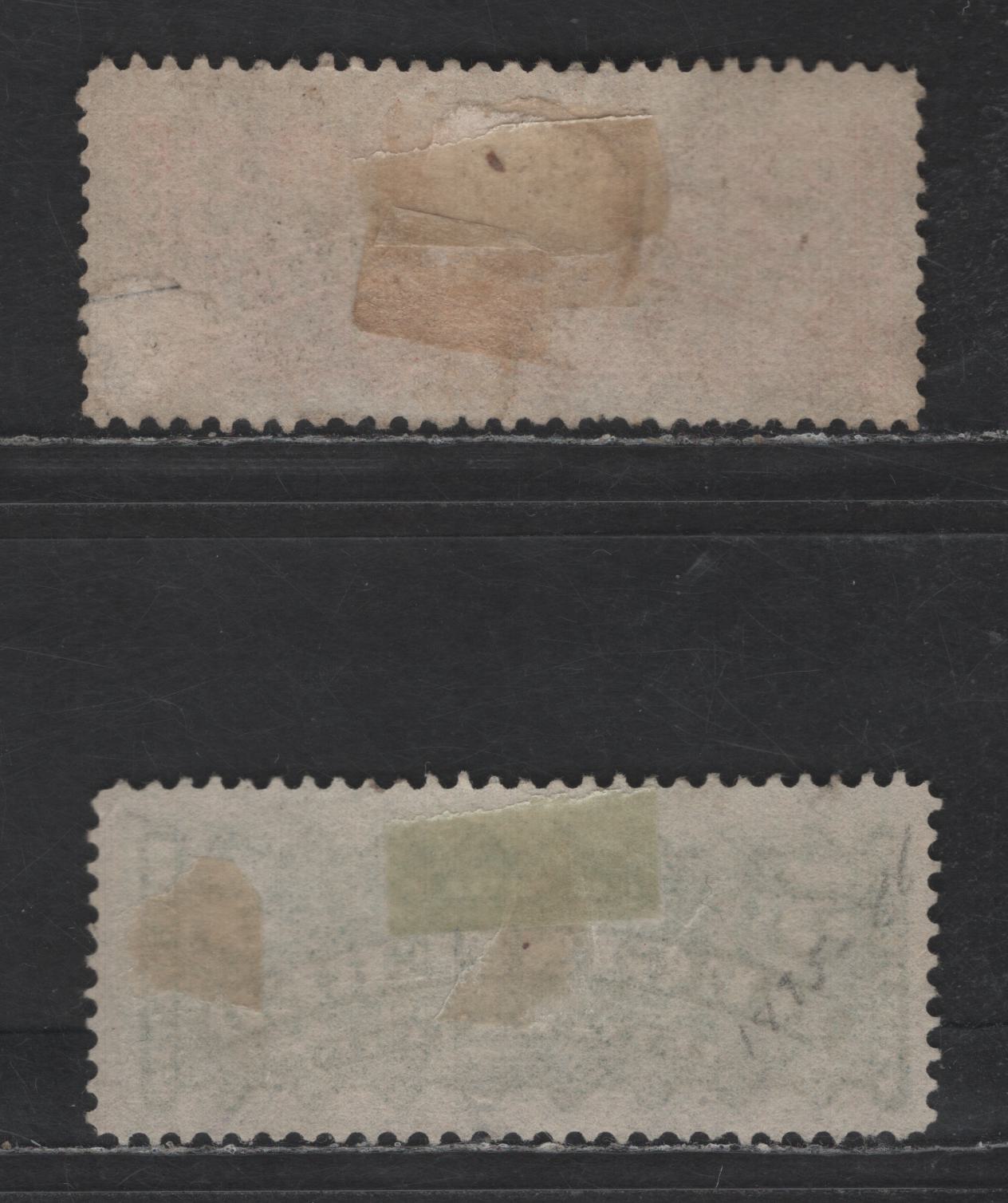 Lot 58 Canada SC#F1, F2i 2c - 5c Orange - Green Registered, 1875-1896 Registration Issue, 2 Very Good/Fine Used Singles, Mid Montral & Second Ottawa Printings, Papers MM-X & 2O-G, Perf 12