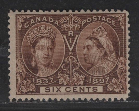 Lot 63 Canada SC#55 6c Yellow Brown Queen Victoria, 1897 Diamond Jubilee Issue, A FOG Single, Disturbed Gum