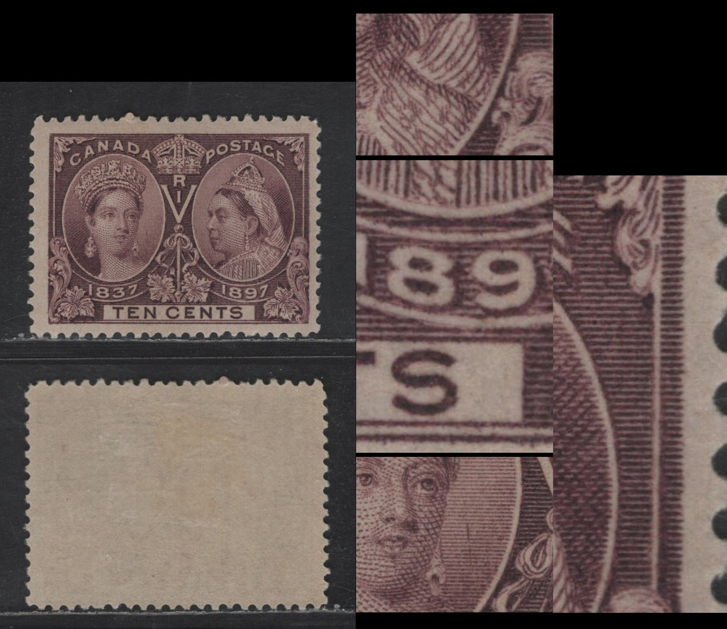 Lot 65 Canada SC#57var 10c Brown Violet Queen Victoria, 1897 Diamond Jubilee Issue, A FOG Single, Minor Re-Entry Showing Doubling In Right Frameline & Right Medallion