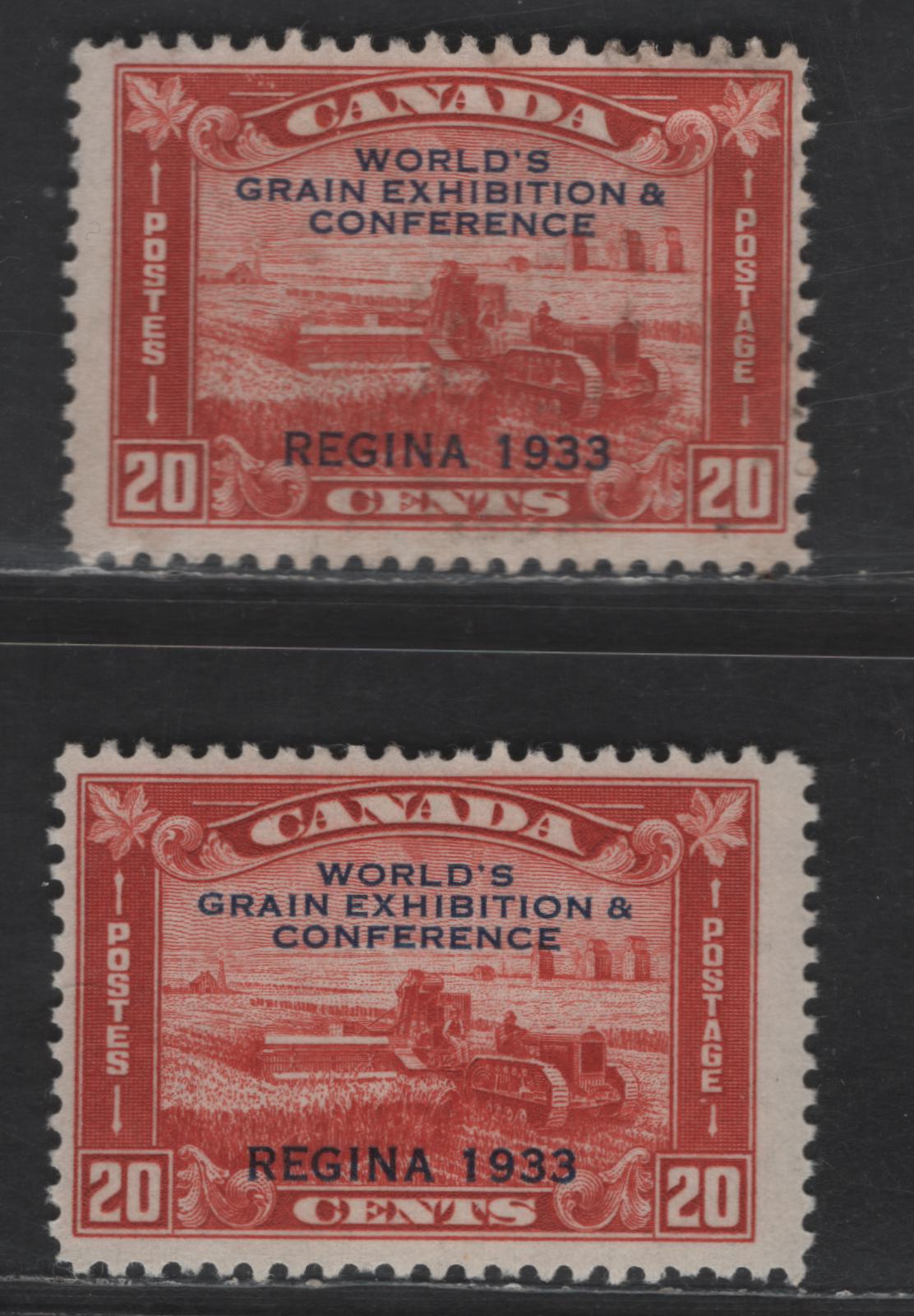 Lot 7 (C) Canada SC#203i 20c Brown Red Harvesting Wheat, 1933 Grain Expedition Issue, A VG/F Unused Single, Normal For Comparison, Short 'X' Variety