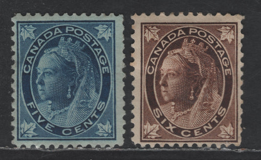 Lot 71 Canada SC#70-71 5c - 6c Dark Blue on Bluish - Brown Queen Victoria, 1897-1899 Maple Leaf & Provisional Issues, 2 FOG Singles, Horizontal & Vertical Wove Papers
