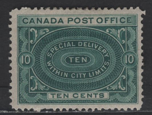 Lot 82 Canada SC#E1 10c Blue Green Design, 1898 Special Delivery Issue, A FOG Single, Vertical Wove Paper
