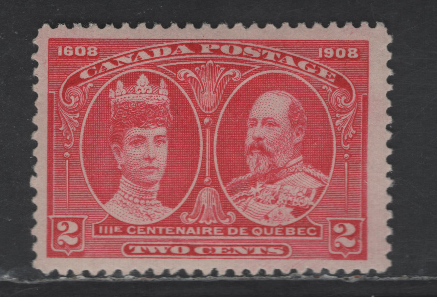 Lot 95 Canada SC#98 2c Rose Carmine King Edward VII & Queen Alexandra, 1908 Quebec Tercentenary Issue, A FOG Single