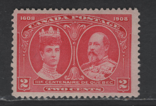 Lot 95 Canada SC#98 2c Rose Carmine King Edward VII & Queen Alexandra, 1908 Quebec Tercentenary Issue, A FOG Single
