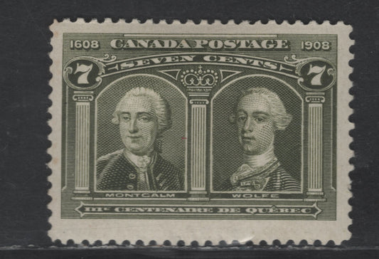 Lot 97 Canada SC#100 7c Olive Green Montcalm & Wolfe, 1908 Quebec Tercentenary Issue, A VFOG Single