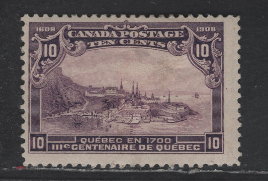 Lot 98 Canada SC#101 10c Violet Quebec in 1700, 1908 Quebec Tercentenary Issue, A VGOG Single, Some Buckling From Hinge Remnant
