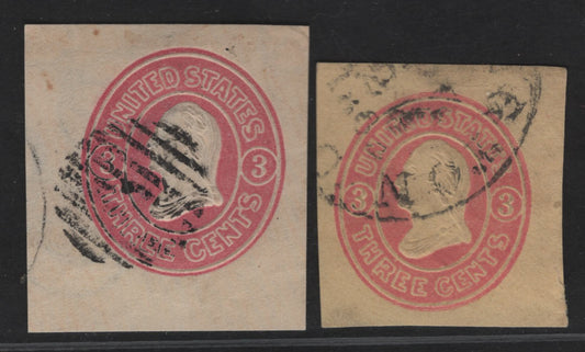 Lot 10 United States SC#U34-U35 3c Pink Washington, 1860-1861 Third Nesbitt Issue, 2 Very Fine Used Singles, White & Buff Papers, White Paper Having Clear Watermark