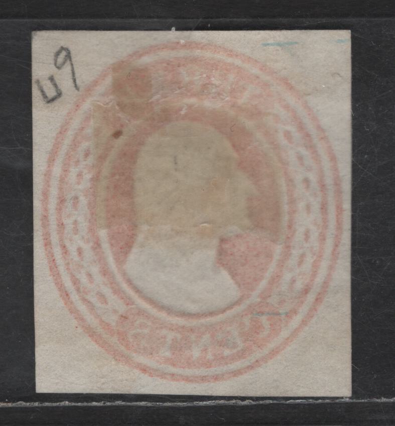 Lot 1 United States SC#U9 3c Red Washington, 1853-1855 Nesbitt Issue, A Fine Unused Single, White Paper, Label With Curved Ends, 14.5mm Wide At Top, White Curved Lines Missing On Both Ends