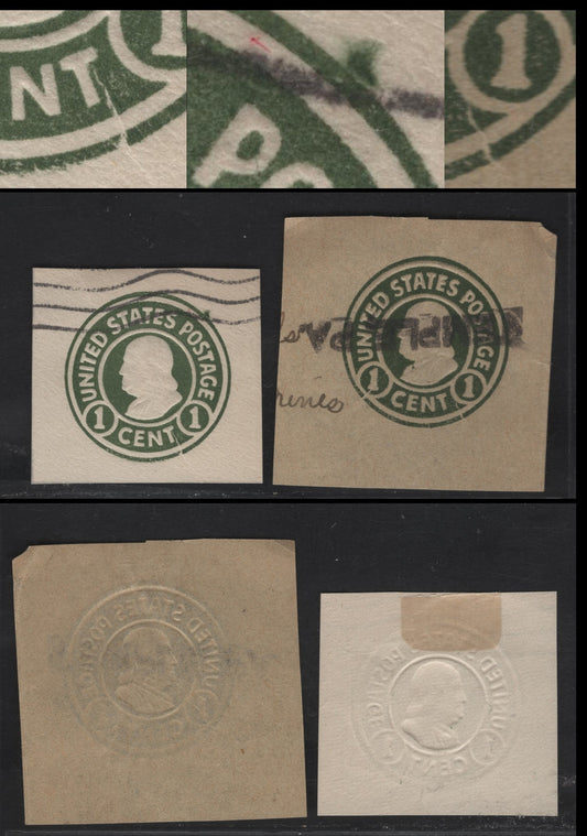 Lot 103 United States SC#U420-U421 1c Gray - Bronze Green Franklin, 1915-1932 Heads Issue,  Fine/Very Fine Used Singles, Die 1, White & Manilla, Cracks Through & To The Right of T of Cent, Burr Above PO