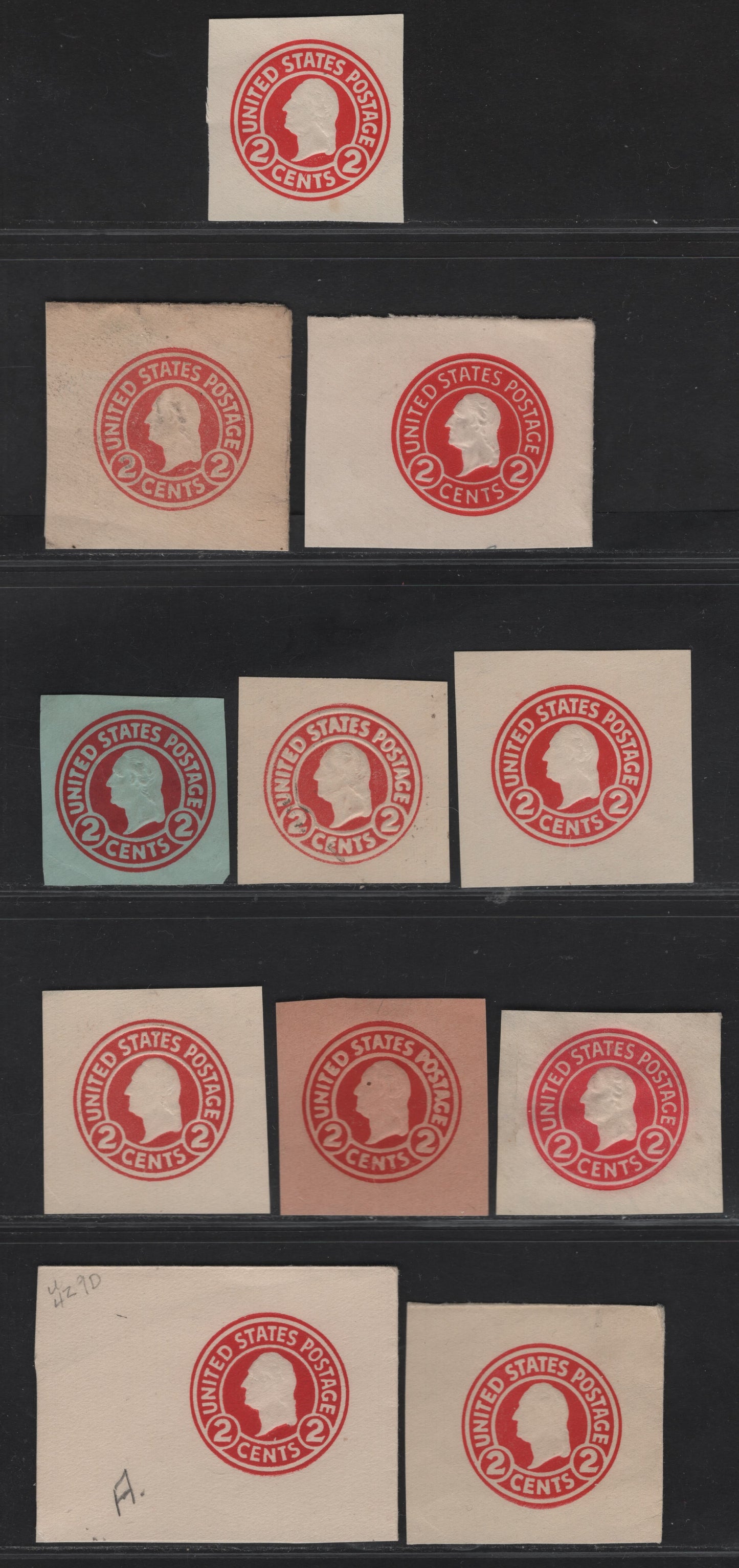 Lot 106 United States SC#U429,h, U432i, U429f, U431e 2c Carmine Franklin, 1915-1932 Heads Issue,  Fine/Very Fine Unused Singles, Various Papers & Dies