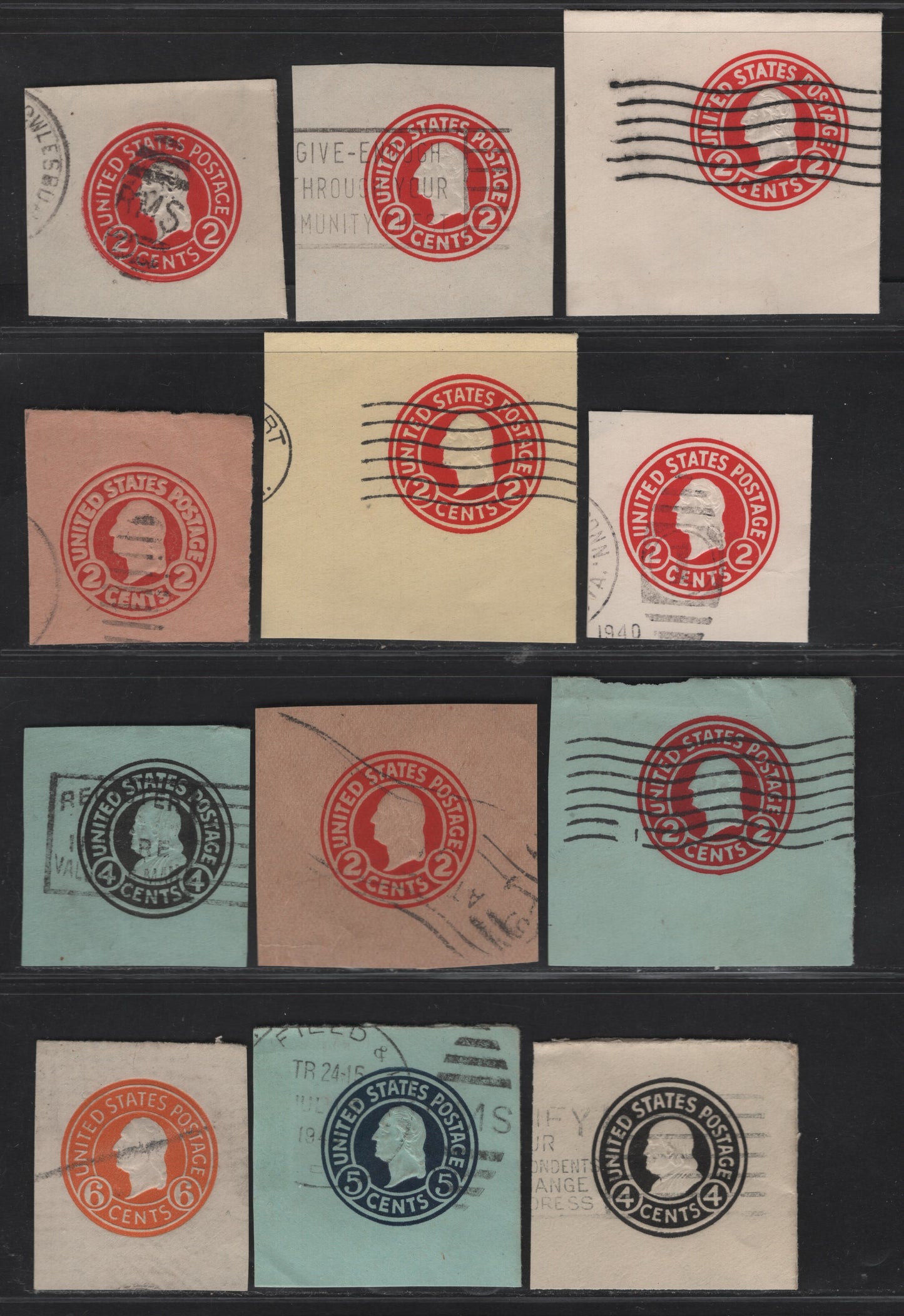 Lot 114 United States SC#U429,h,d,e, U430-U433, U440, U442, U445, U529 2c - 6c Carmine - Orange Franklin - Washington, 1915-1932 Heads Issues,  Very Fine Used Singles, Various Papers & Dies