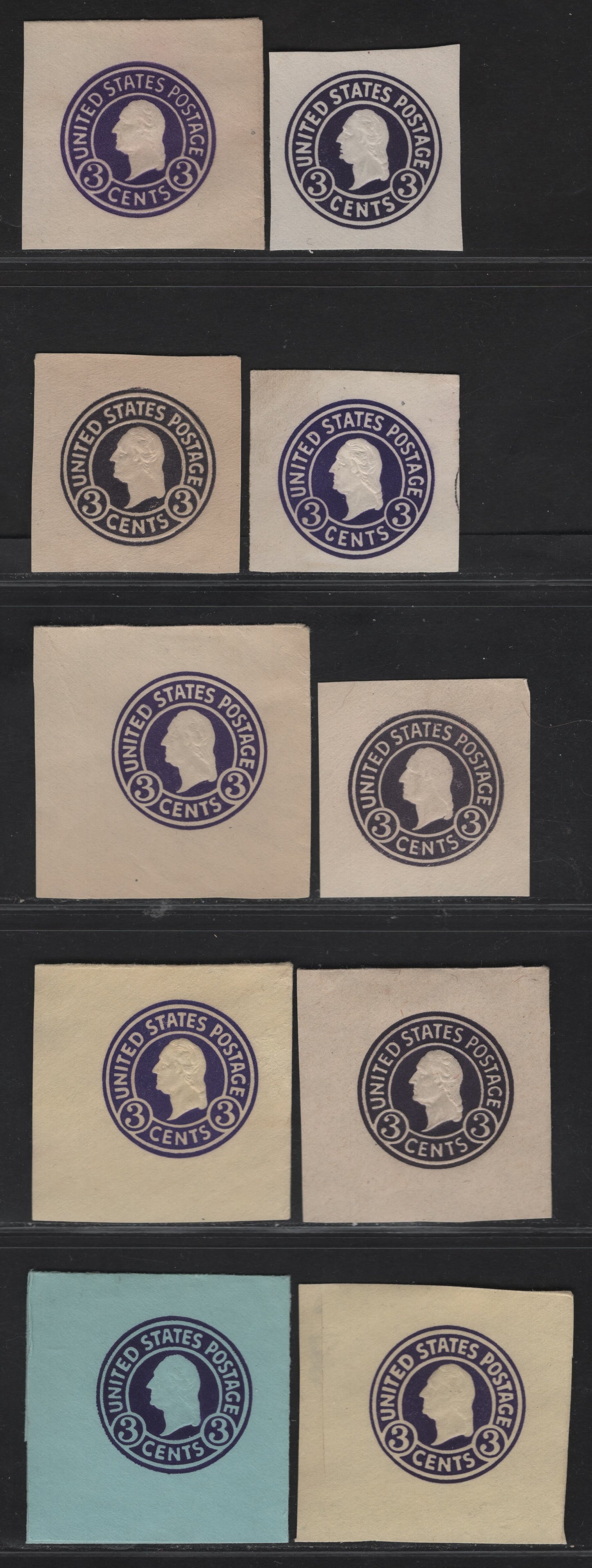 Lot 116 United States SC#U436e,f,c,a,d, U437,a, U439a 3c Purple, Dark Violet & Dark Purple Washington, 1915-1932 Heads Issue,  Fine/Very Fine Unused Singles, Various Papers & Dies