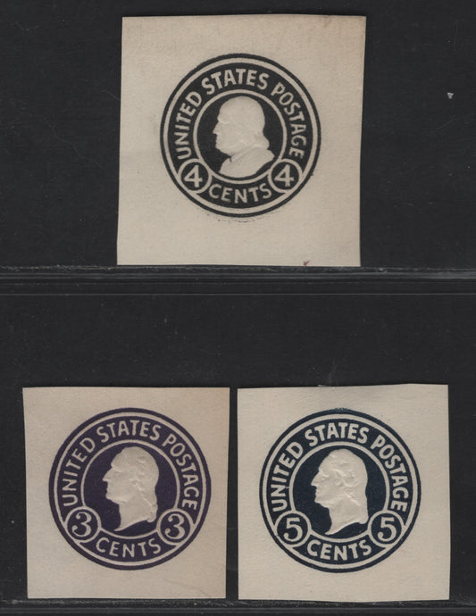 Lot 117 United States SC#U440, U443, U436d 4c - 5c Black -Dark Blue Washington, 1915-1932 Heads Issue,  Very Fine Unused Singles, 4c Black & 5c Dark Blue On White, Dark Violet Die 7 On White