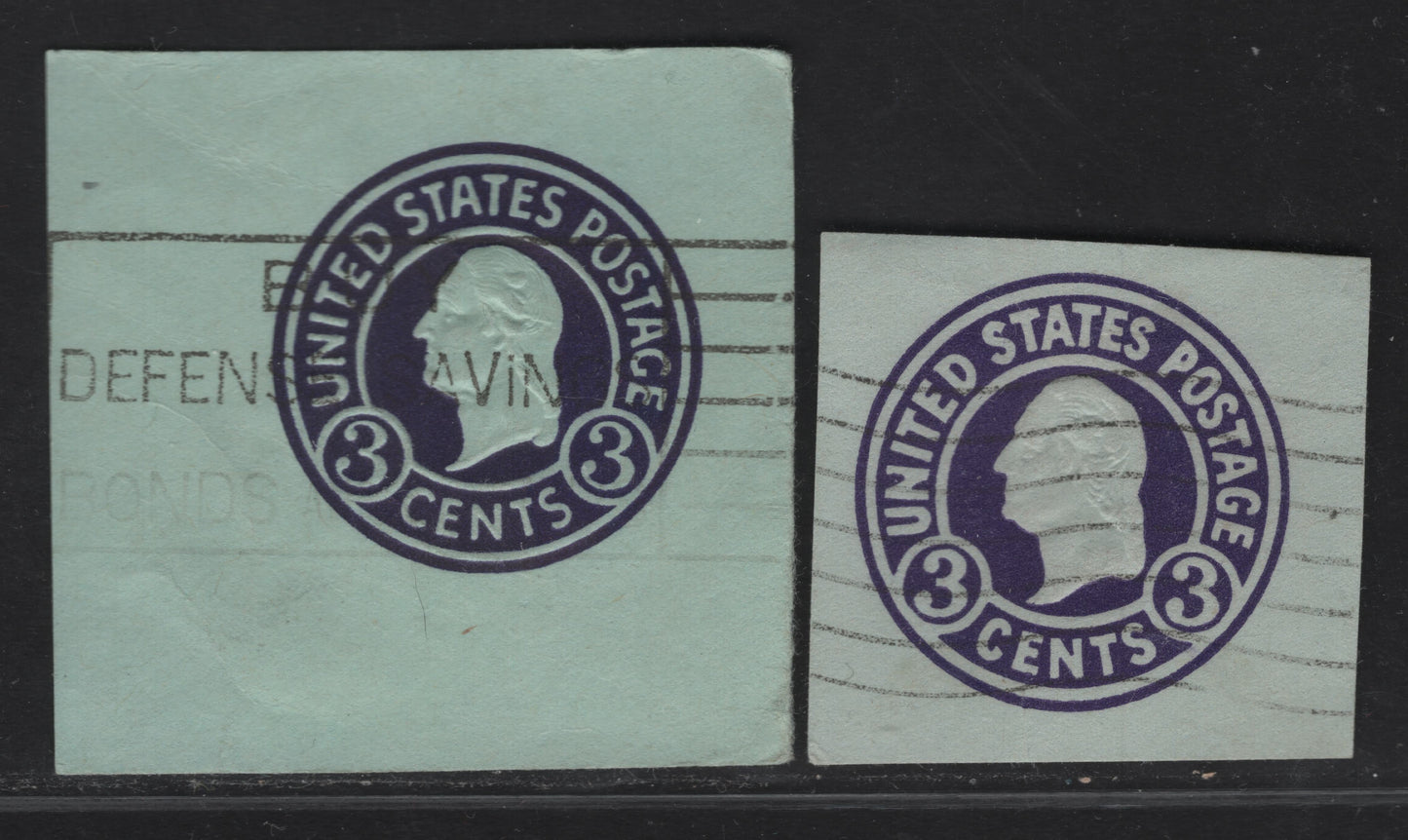 Lot 118 United States SC#U439d 3c Dark Violet Washington, 1915-1932 Heads Issue, 2 Fine/Very Fine Used Singles, Die 7 On Blue, Two Shades
