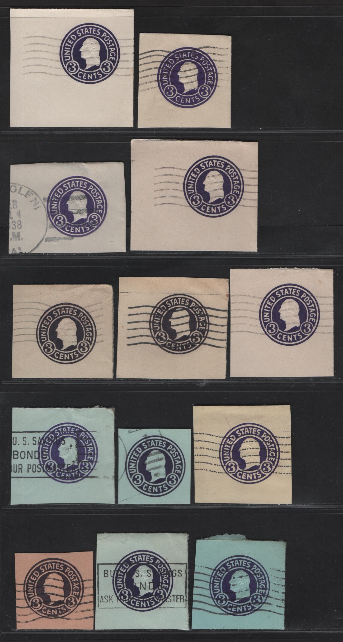 Lot 121 United States SC#U436b, U436c,f,e,d,a, U437a, U439,a,f 3c Dark Violet - Purple Washington, 1915-1932 Heads Issue,  Fine/Very Fine Used Singles, Various Papers & Dies