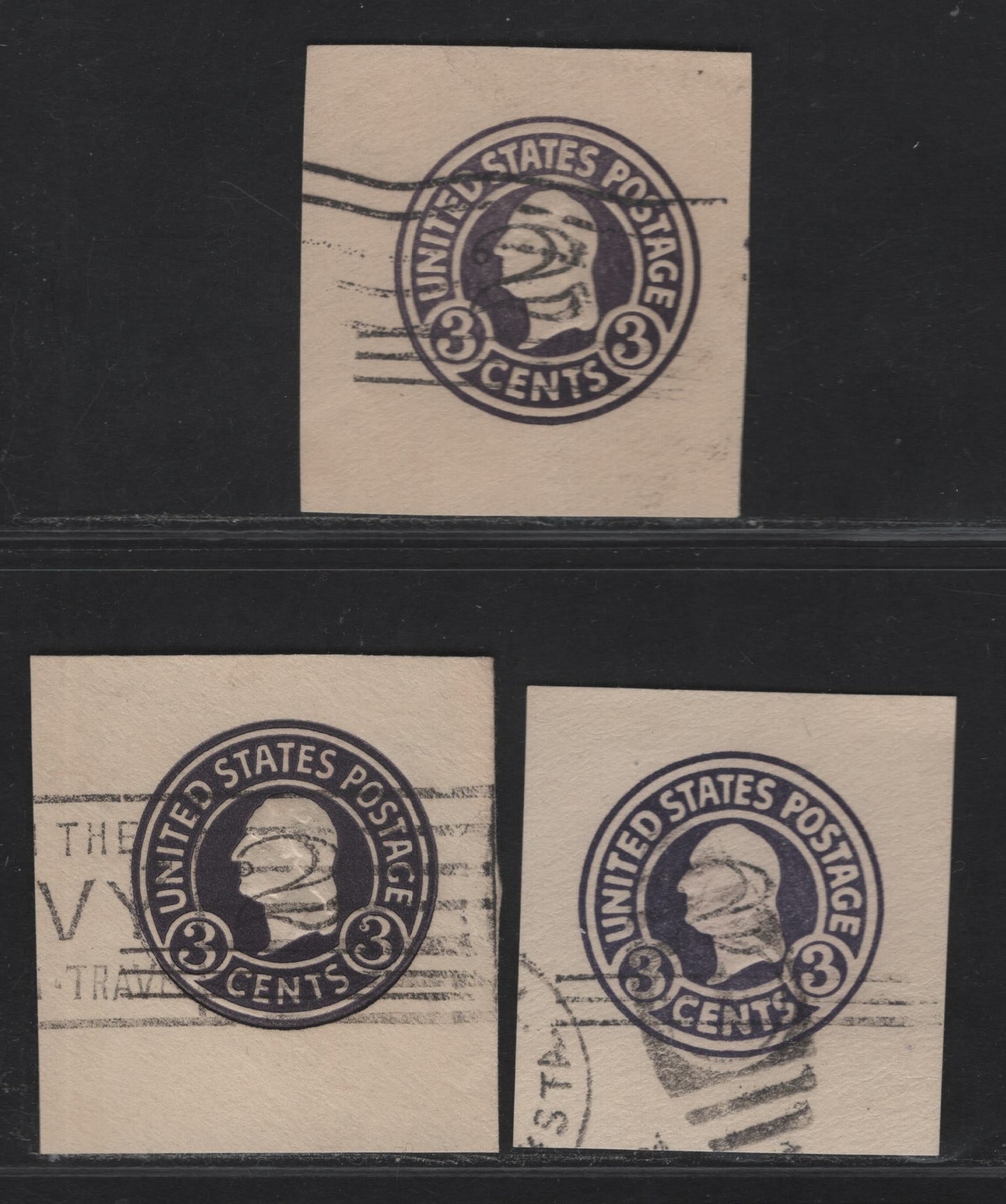 Lot 123 United States SC#U448a-b 2c on 3c Dark Violet Washington, 1920-1921 Surcharge Issue,  Very Fine Used Singles, Dies 5 & 6 on White, 2 Shades Of Die 1