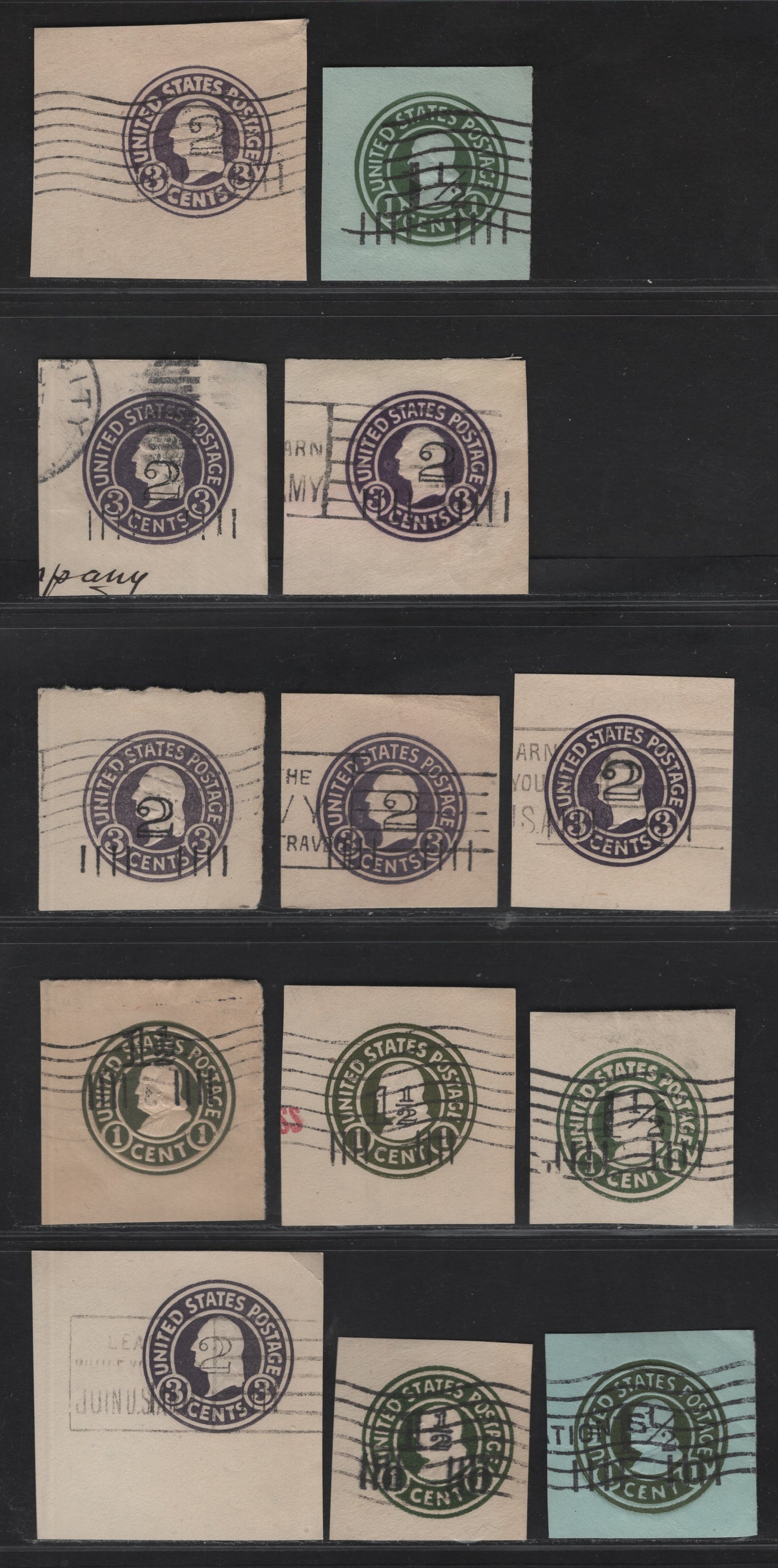 Lot 125 United States SC#U458-c, U468-a,U495, U498b, U515-b 1.5c on 1c - 2c on 3c Green - Dark Violet Washington, 1920-1921 Surcharge Issue,  Very Fine Unused Singles, Various Papers & Dies