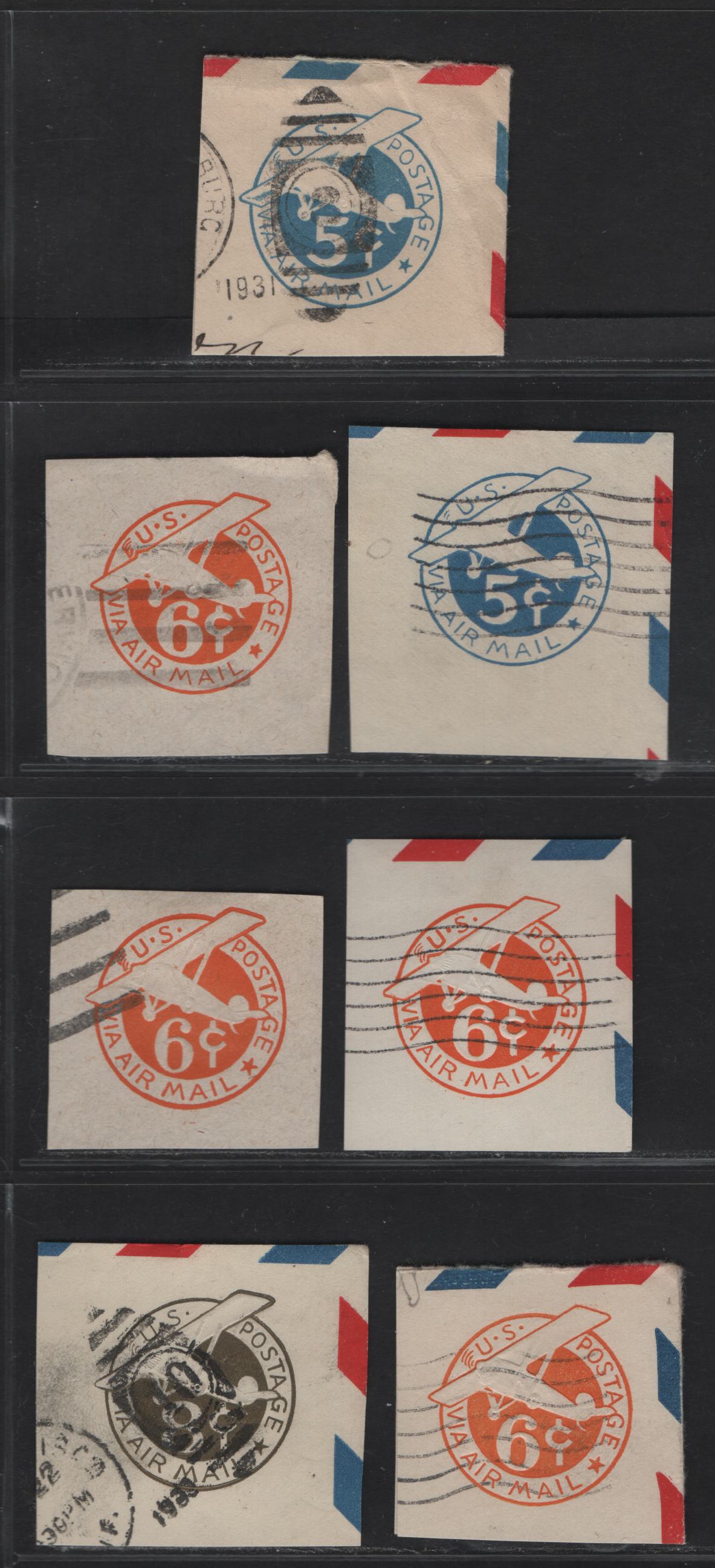 Lot 128 United States SC#UC1-IC7 5c - 8c Blue - Olive Green Airplane, 1929-1944 Airmail Issue,  Very Fine Used Singles, 5c Blue Dies 1-2, 6c Orange Dies 2a-3c