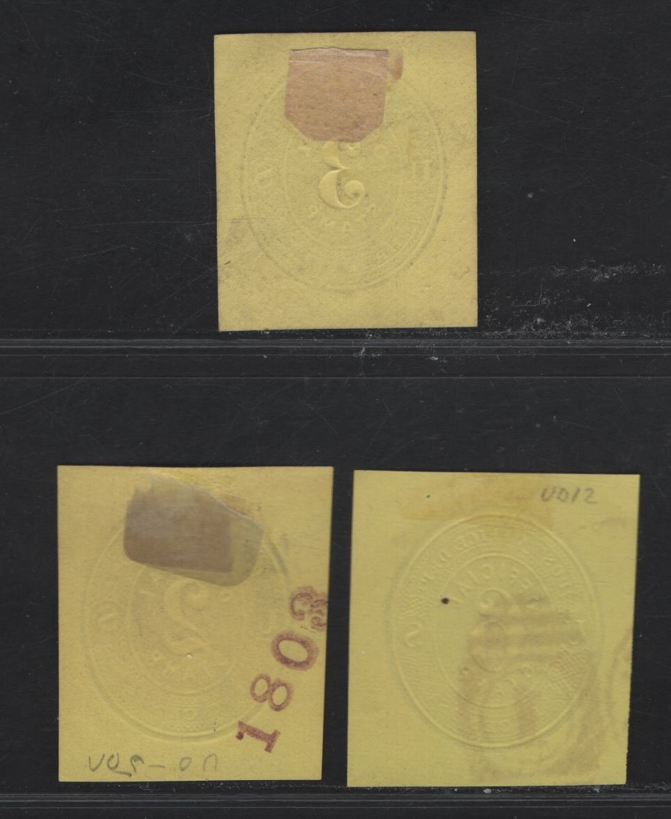 Lot 130 United States SC#U02, U07, U012 6c Black Official, 1873-1879 Official Issues,  Very Fine Used Singles, Lemon Paper, 3 Is 9mm High, 2 is 9.25mm High, 6 is 10.5mm High